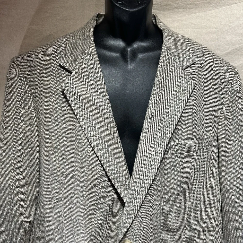 Vintage John H Craigmiles 48R Blazer Grey Herringbone Sport Coat Suit Jacket